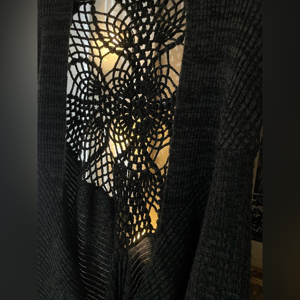 Free People Charcoal Gray Crochet Back Cape - Picture 3 of 6